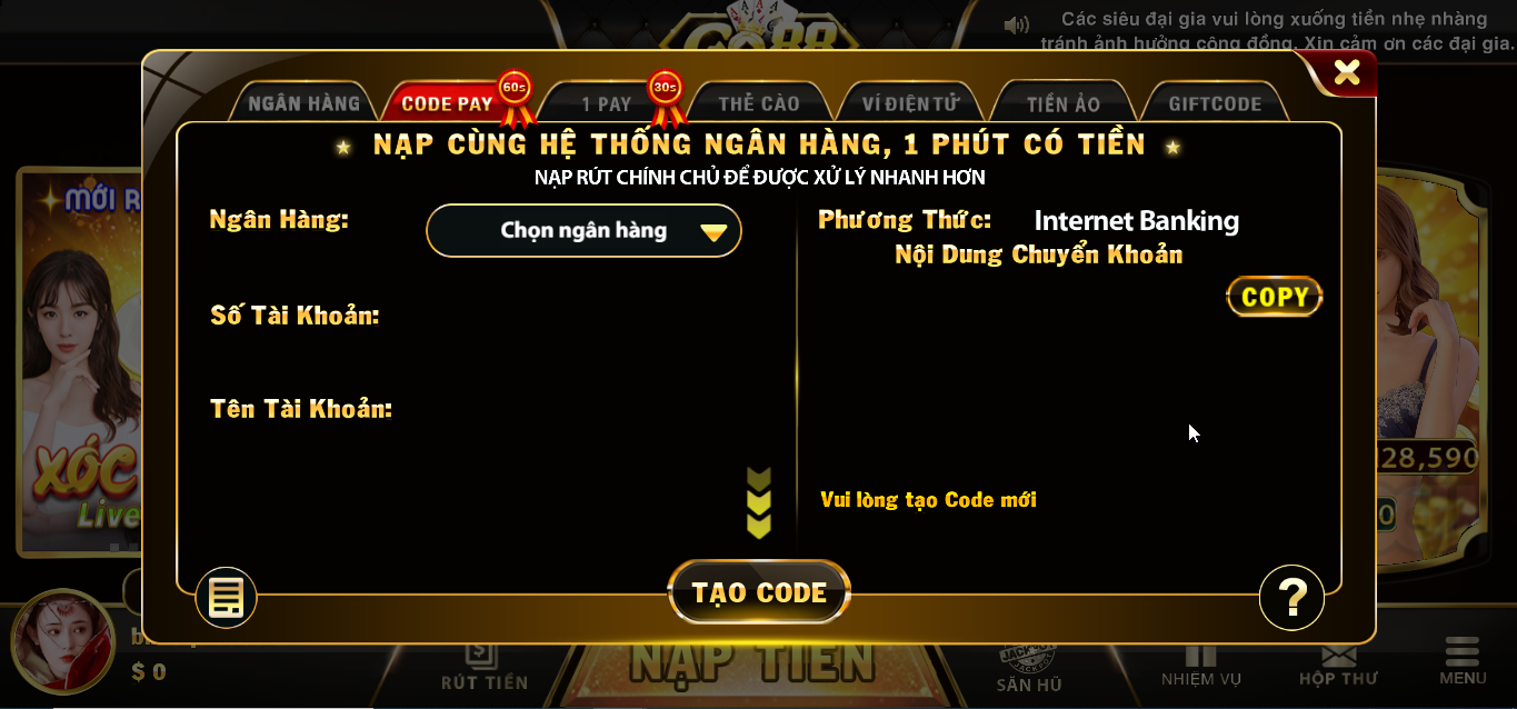 Những hình thức nạp tiền GO88 có thể thực hiện